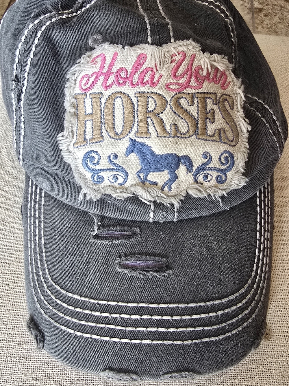 KBETHOS Gray Hat With Distressed Detail